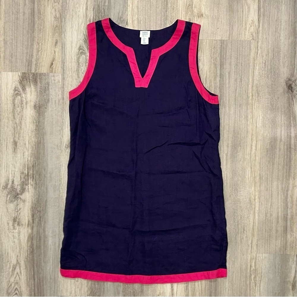 Sigrid Olsen 100% Linen Sleeveless Tunic Mini Dress Indigo Blue Pink Size L